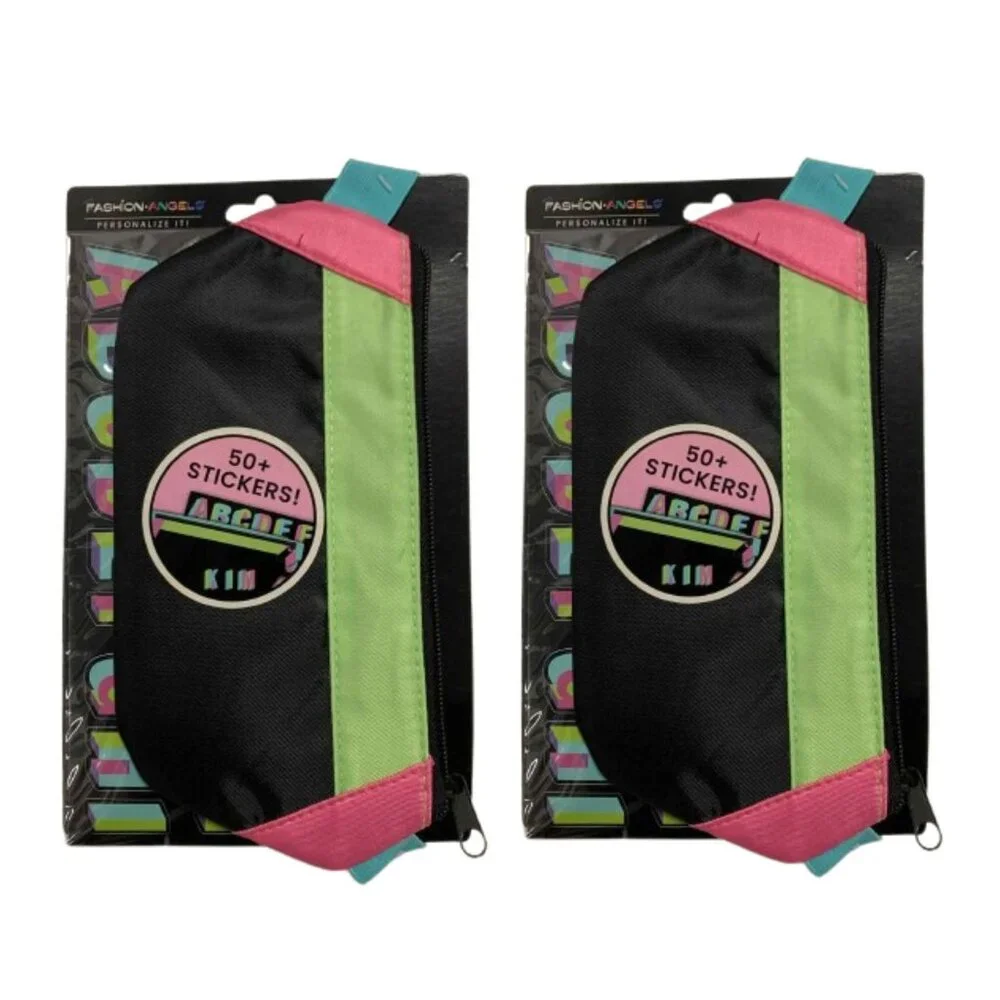 Fashion Angels Nylon Fanny Pack Elastic Pencil Pouch Black/Neon 2pk